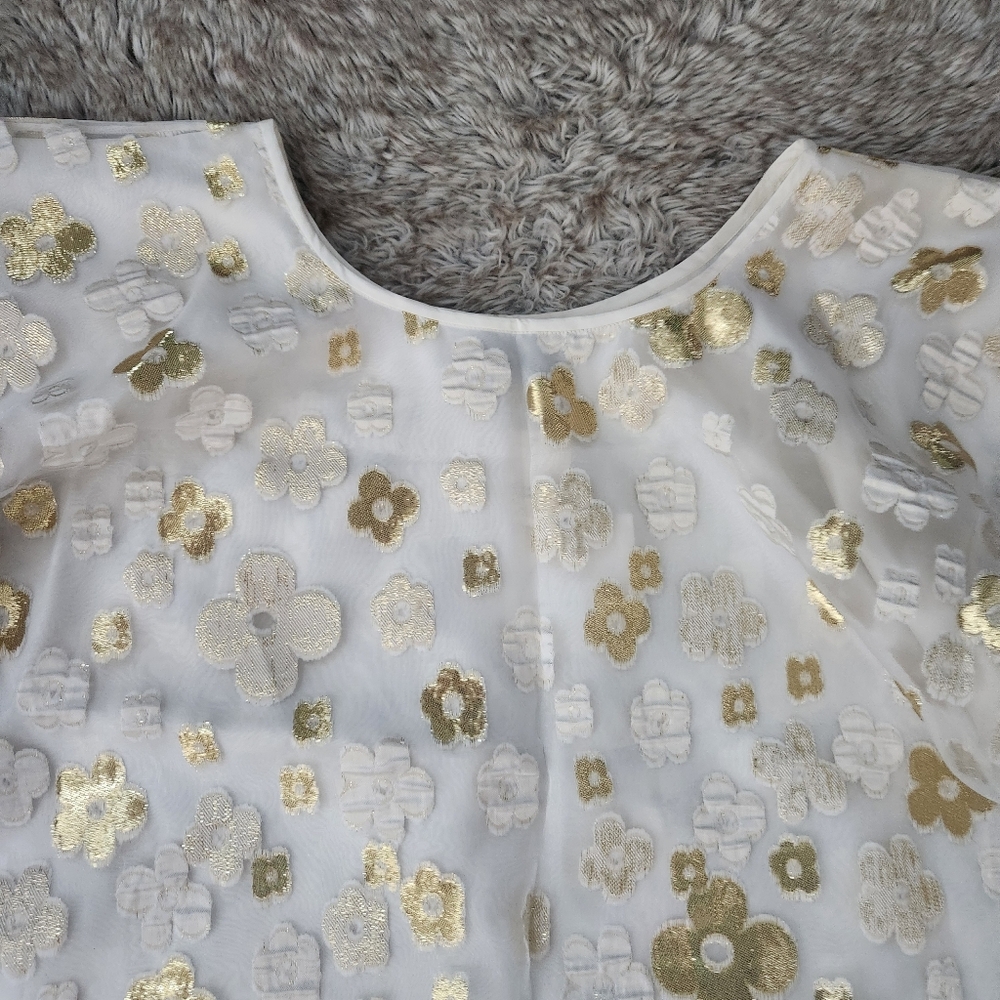 Free People Arianne Elmy White & Gold Organza Good Luck Dress Women's Size Large - Picture 7 of 14